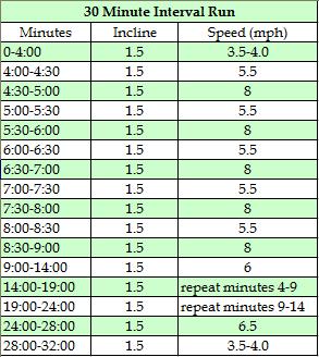 30 minute treadmill interval run