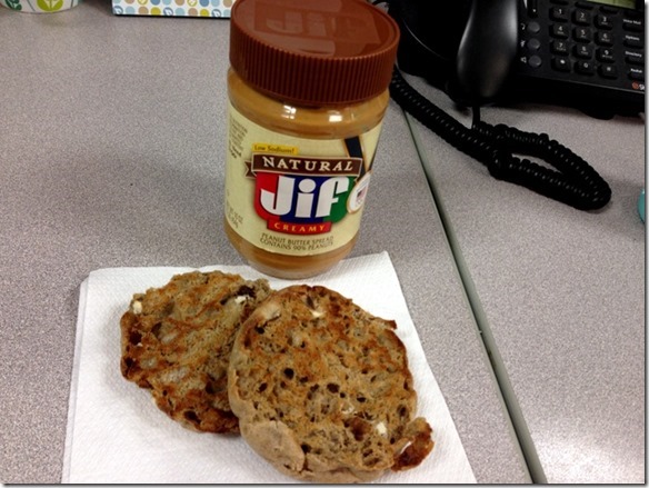 english muffin and peanut butter
