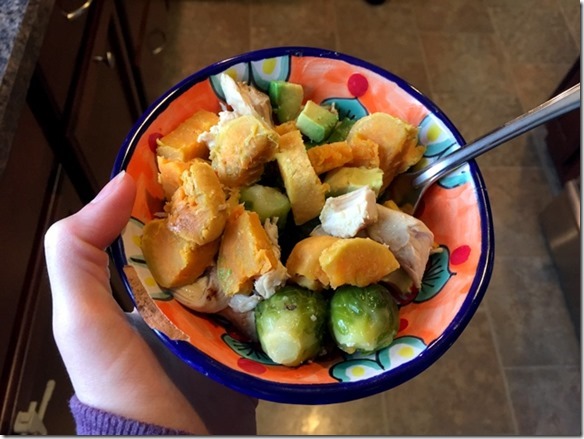 chicken sweet potatoes and brussels sprouts