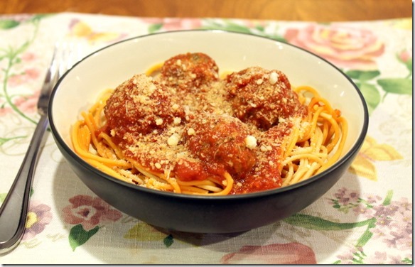 Spaghetti and Meatballs in Tomato-Basil Sauce