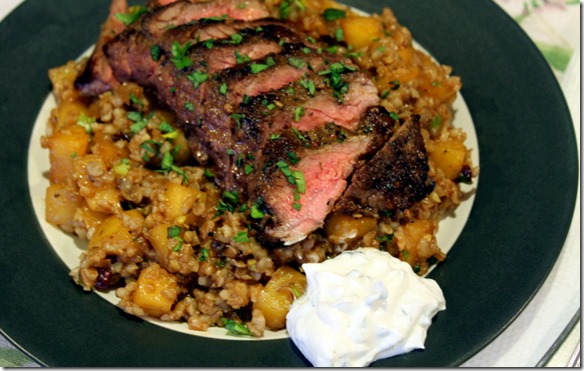  Za’atar Spiced Steak with Rutabaga-Barberry Tabbouleh & Labneh Cheese