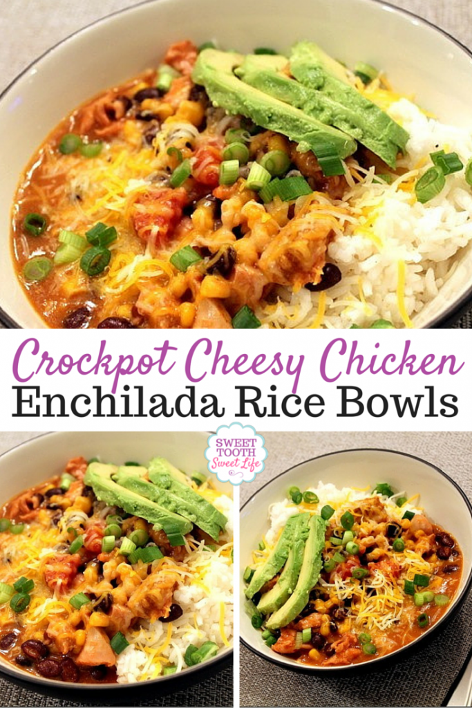 Crockpot Cheesy Chicken Enchilada Rice Bowls