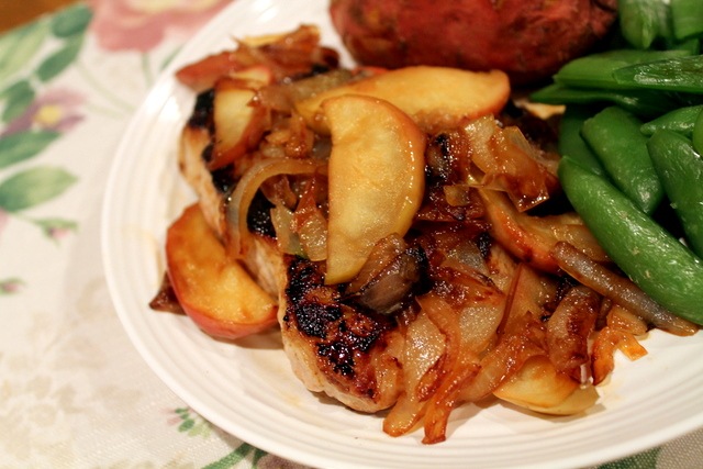 Skillet Spiced Pork Chops with Sauteed Apples and Onions